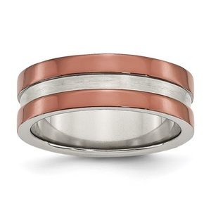 Chisel Stainless Steel 8mm Brown IP-plated Polished with Brushed Center Band